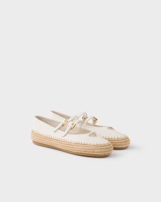 Prada Nappa Leather And Raffia Ballerinas Ivory