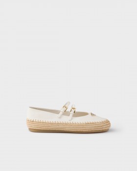 Prada Nappa Leather And Raffia Ballerinas Ivory