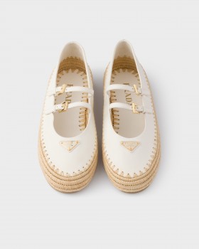 Prada Nappa Leather And Raffia Ballerinas Ivory