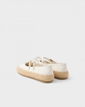 Prada Nappa Leather And Raffia Ballerinas Ivory