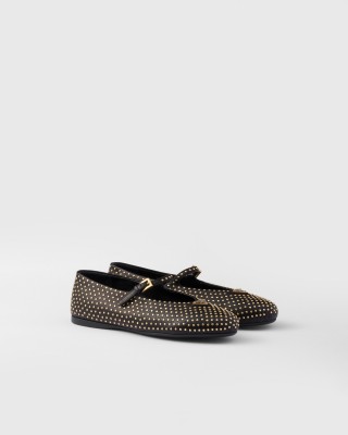 Prada Nappa Leather Ballerinas With Studs Black