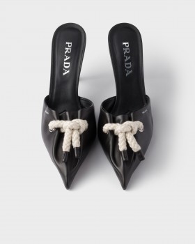 Prada Nappa Leather Mules With Cord Detail Black/Raw
