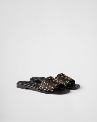 Prada Nappa Leather Slides With Studs Black