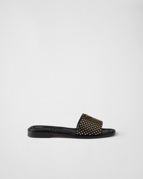 Prada Nappa Leather Slides With Studs Black