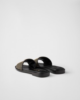 Prada Nappa Leather Slides With Studs Black
