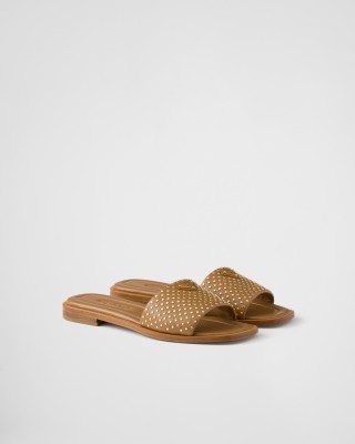 Prada Nappa Leather Slides With Studs Caramel