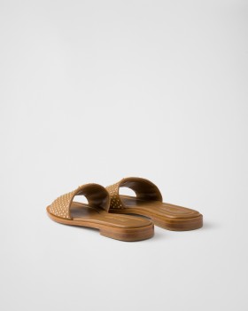 Prada Nappa Leather Slides With Studs Caramel