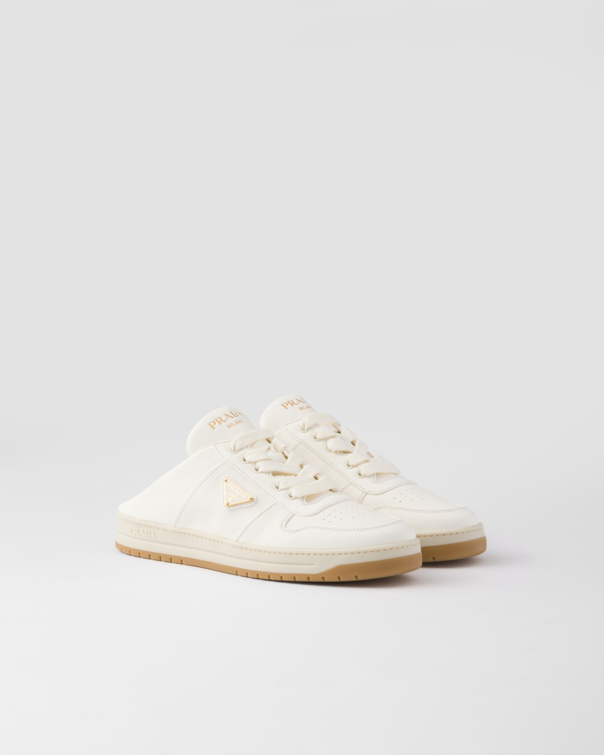 Prada Nappa Leather Sneaker Mules Ivory