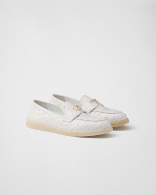 Prada Ostrich Leather Loafers White