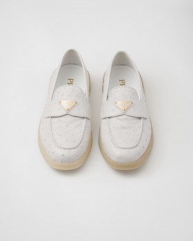 Prada Ostrich Leather Loafers White