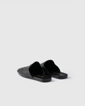 Prada Ostrich Leather Mules Black