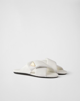 Prada Padded Nappa Leather Slides White