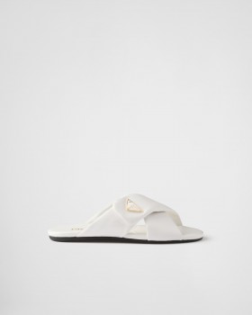 Prada Padded Nappa Leather Slides White