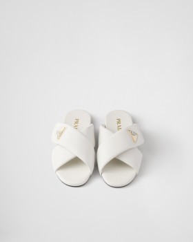 Prada Padded Nappa Leather Slides White
