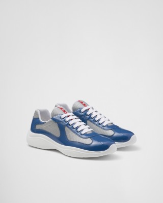Prada Patent Leather And Technical Fabric Prada America's Cup Sneakers Aviation Blue/Silver