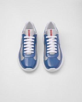Prada Patent Leather And Technical Fabric Prada America's Cup Sneakers Aviation Blue/Silver