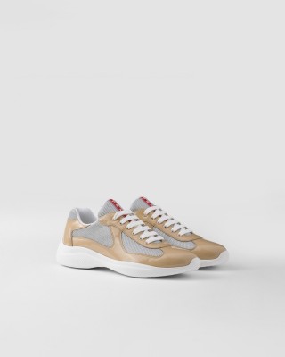 Prada Patent Leather And Technical Fabric Prada America's Cup Sneakers Beige/Silver
