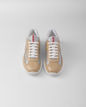 Prada Patent Leather And Technical Fabric Prada America's Cup Sneakers Beige/Silver