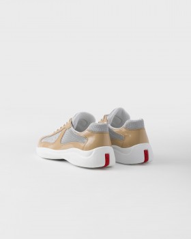 Prada Patent Leather And Technical Fabric Prada America's Cup Sneakers Beige/Silver