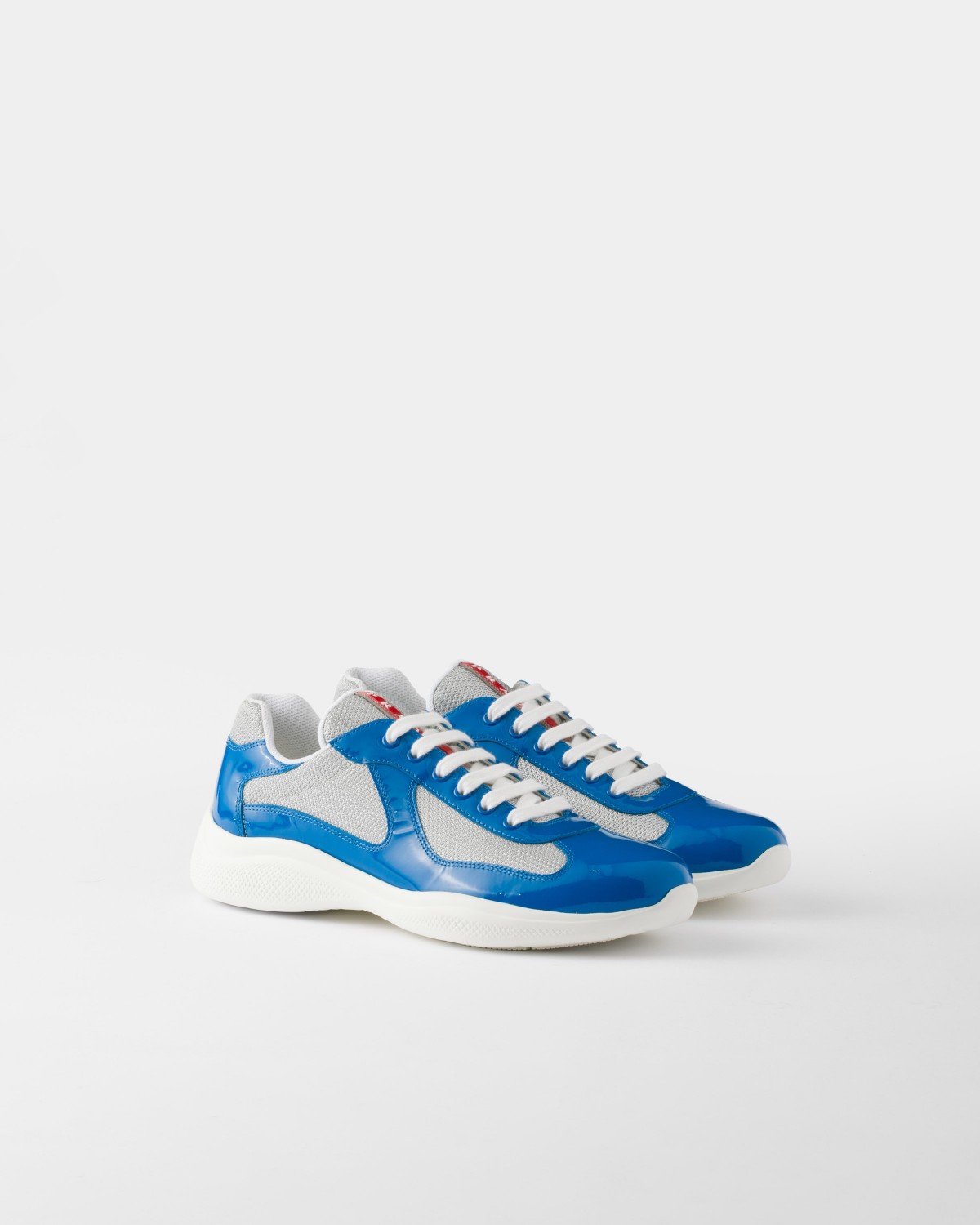 Prada Patent Leather And Technical Fabric Prada America's Cup Sneakers Blue/Silver