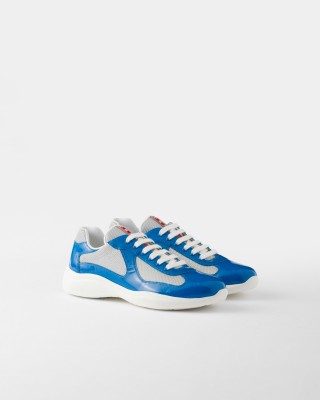 Prada Patent Leather And Technical Fabric Prada America's Cup Sneakers Blue/Silver