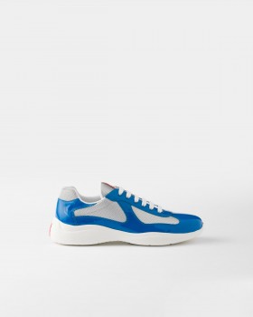 Prada Patent Leather And Technical Fabric Prada America's Cup Sneakers Blue/Silver