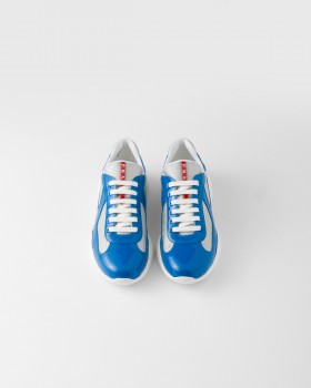 Prada Patent Leather And Technical Fabric Prada America's Cup Sneakers Blue/Silver