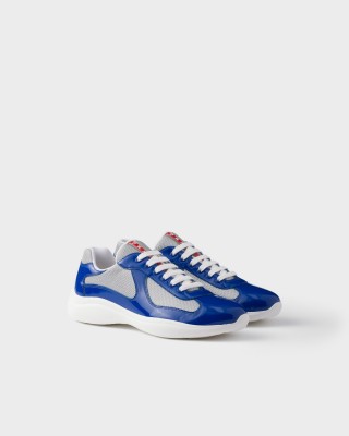 Prada Patent Leather And Technical Fabric Prada America's Cup Sneakers Cobalt Blue/Silver