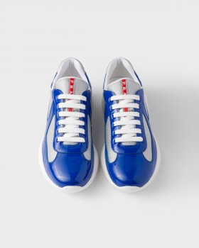Prada Patent Leather And Technical Fabric Prada America's Cup Sneakers Cobalt Blue/Silver