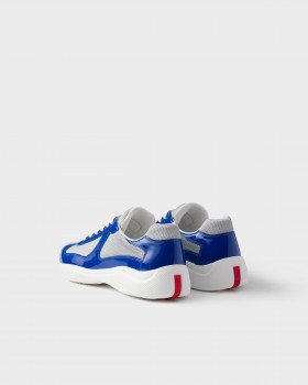 Prada Patent Leather And Technical Fabric Prada America's Cup Sneakers Cobalt Blue/Silver