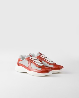 Prada Patent Leather And Technical Fabric Prada America's Cup Sneakers Copper/Silver