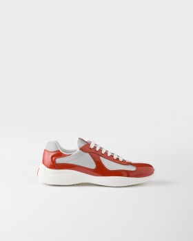 Prada Patent Leather And Technical Fabric Prada America's Cup Sneakers Copper/Silver