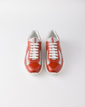 Prada Patent Leather And Technical Fabric Prada America's Cup Sneakers Copper/Silver