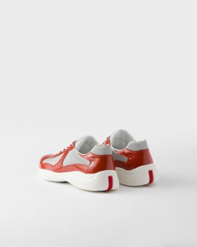 Prada Patent Leather And Technical Fabric Prada America's Cup Sneakers Copper/Silver