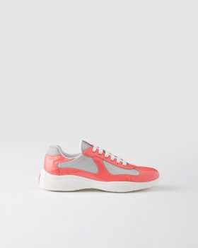 Prada Patent Leather And Technical Fabric Prada America's Cup Sneakers Coral/Silver