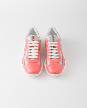 Prada Patent Leather And Technical Fabric Prada America's Cup Sneakers Coral/Silver
