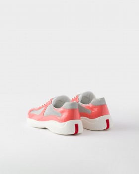 Prada Patent Leather And Technical Fabric Prada America's Cup Sneakers Coral/Silver