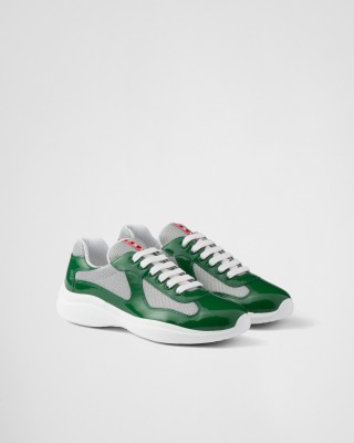 Prada Patent Leather And Technical Fabric Prada America's Cup Sneakers Green / Silver