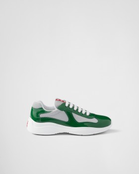 Prada Patent Leather And Technical Fabric Prada America's Cup Sneakers Green / Silver