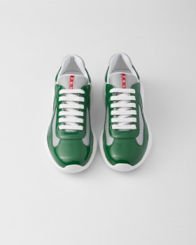 Prada Patent Leather And Technical Fabric Prada America's Cup Sneakers Green / Silver