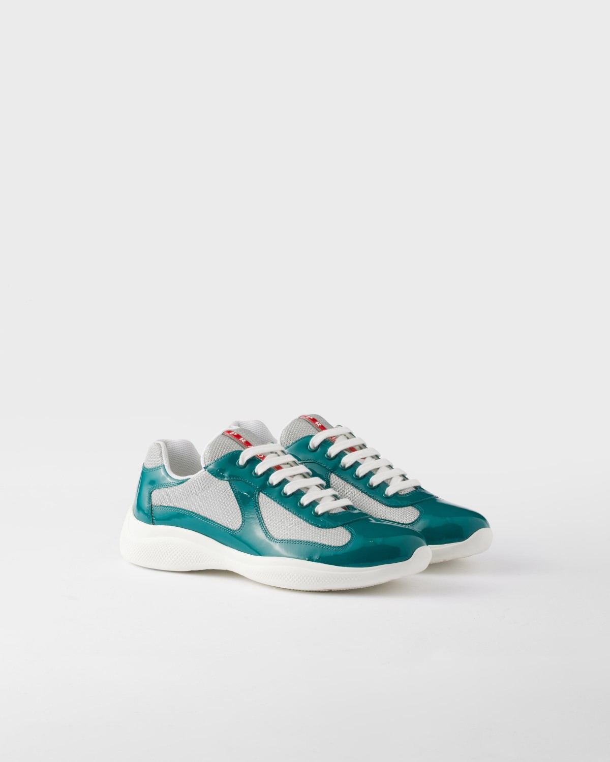 Prada Patent Leather And Technical Fabric Prada America's Cup Sneakers Lagoon Blue/Silver