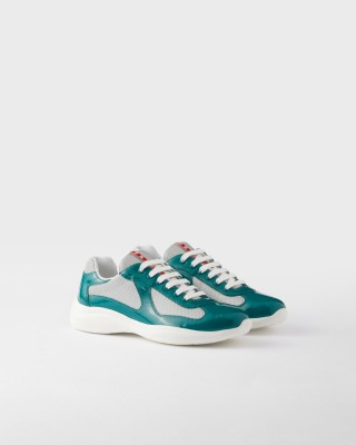 Prada Patent Leather And Technical Fabric Prada America's Cup Sneakers Lagoon Blue/Silver