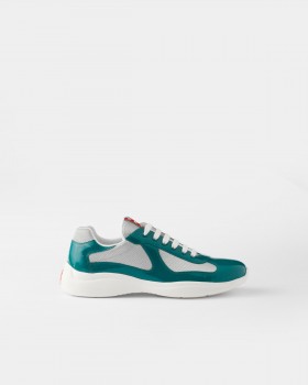 Prada Patent Leather And Technical Fabric Prada America's Cup Sneakers Lagoon Blue/Silver