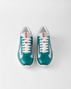Prada Patent Leather And Technical Fabric Prada America's Cup Sneakers Lagoon Blue/Silver