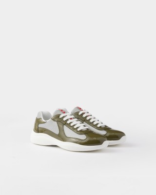 Prada Patent Leather And Technical Fabric Prada America's Cup Sneakers Loden Green/Silver