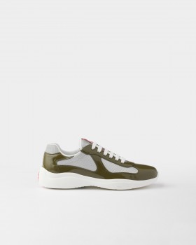Prada Patent Leather And Technical Fabric Prada America's Cup Sneakers Loden Green/Silver