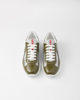 Prada Patent Leather And Technical Fabric Prada America's Cup Sneakers Loden Green/Silver