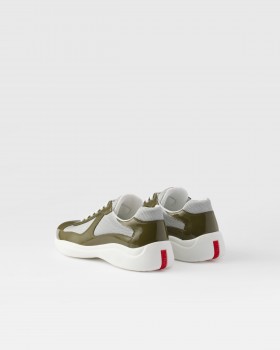 Prada Patent Leather And Technical Fabric Prada America's Cup Sneakers Loden Green/Silver
