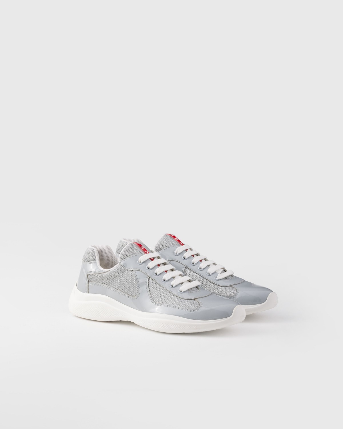 Prada Patent Leather And Technical Fabric Prada America's Cup Sneakers Pearl / Silver