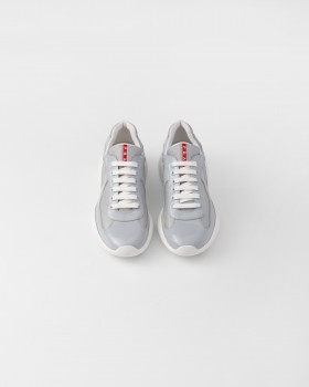 Prada Patent Leather And Technical Fabric Prada America's Cup Sneakers Pearl / Silver